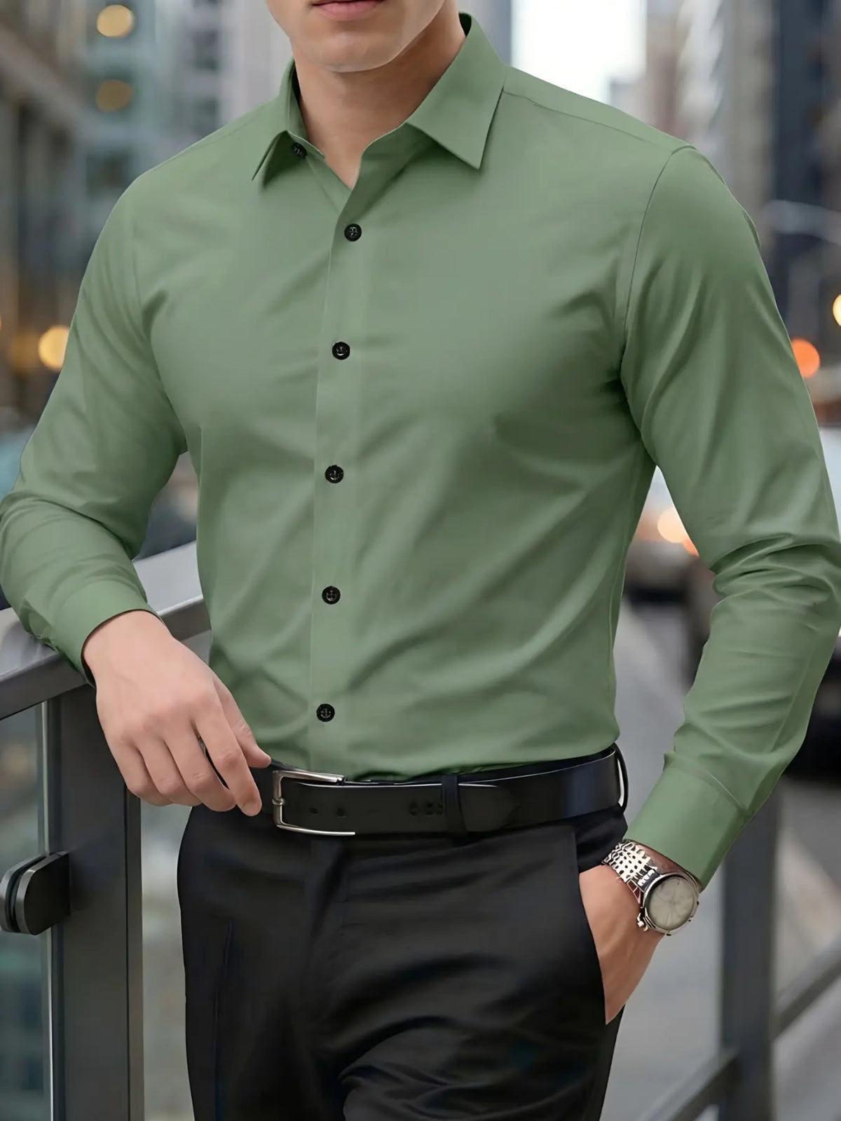 Men's Long Sleeve Classic Formal Button Shirt, Plain Color, Casual Slim Fit, Suitable for Work, Daily Commute, Leisure, Parties, Dinners