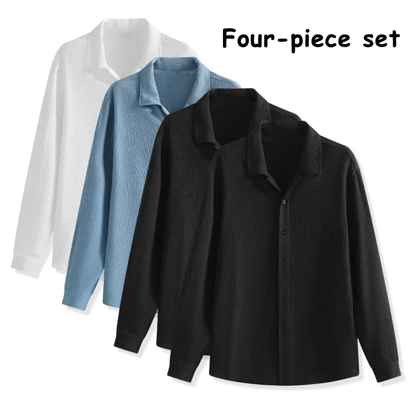 Men's 4-Pack Button Up Short Sleeve Collared Dress Shirts, Stylish Solid Color Men's Clothing Top, Comfortable Breathable Lightweight Turn-Down Collar Shirts for Commuting