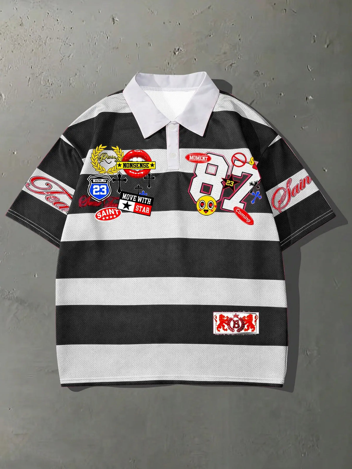 Summer Men's Street Style Collared, Casual Polo Shirts Graphic Print Short Sleeve Fitted Top, Menswear, Perfect for Daily Wear & Skateboarding