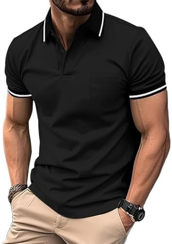 ZITY Mens Polo Shirts Short Sleeve Casual Collared Golf Shirts with Pocket