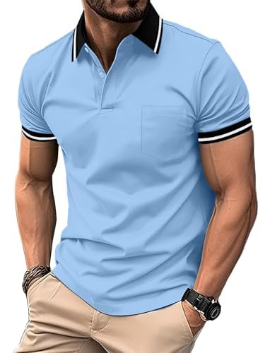 ZITY Mens Polo Shirts Short Sleeve Casual Collared Golf Shirts with Pocket