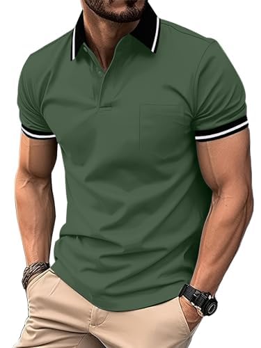 ZITY Mens Polo Shirts Short Sleeve Casual Collared Golf Shirts with Pocket