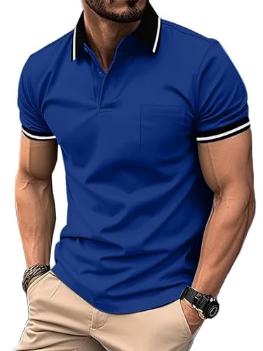 ZITY Mens Polo Shirts Short Sleeve Casual Collared Golf Shirts with Pocket