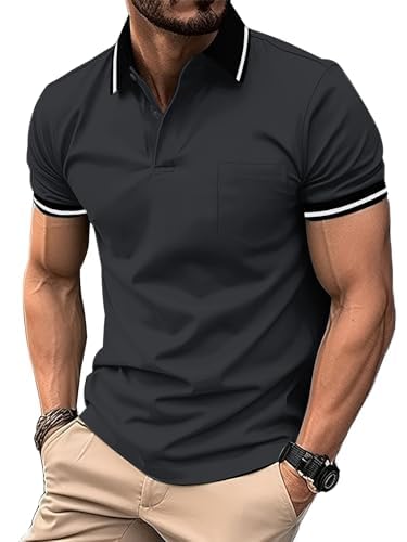 ZITY Mens Polo Shirts Short Sleeve Casual Collared Golf Shirts with Pocket