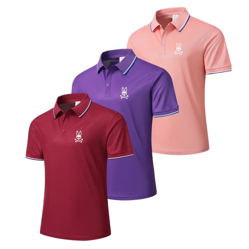 Men’s 3-Pack Classic Stylish Short-Sleeve Polo Shirts, Moisture-Wicking Breathable Menswear Tops with Polo Collar & Ribbed Sleeve Look, Summer Apparel
