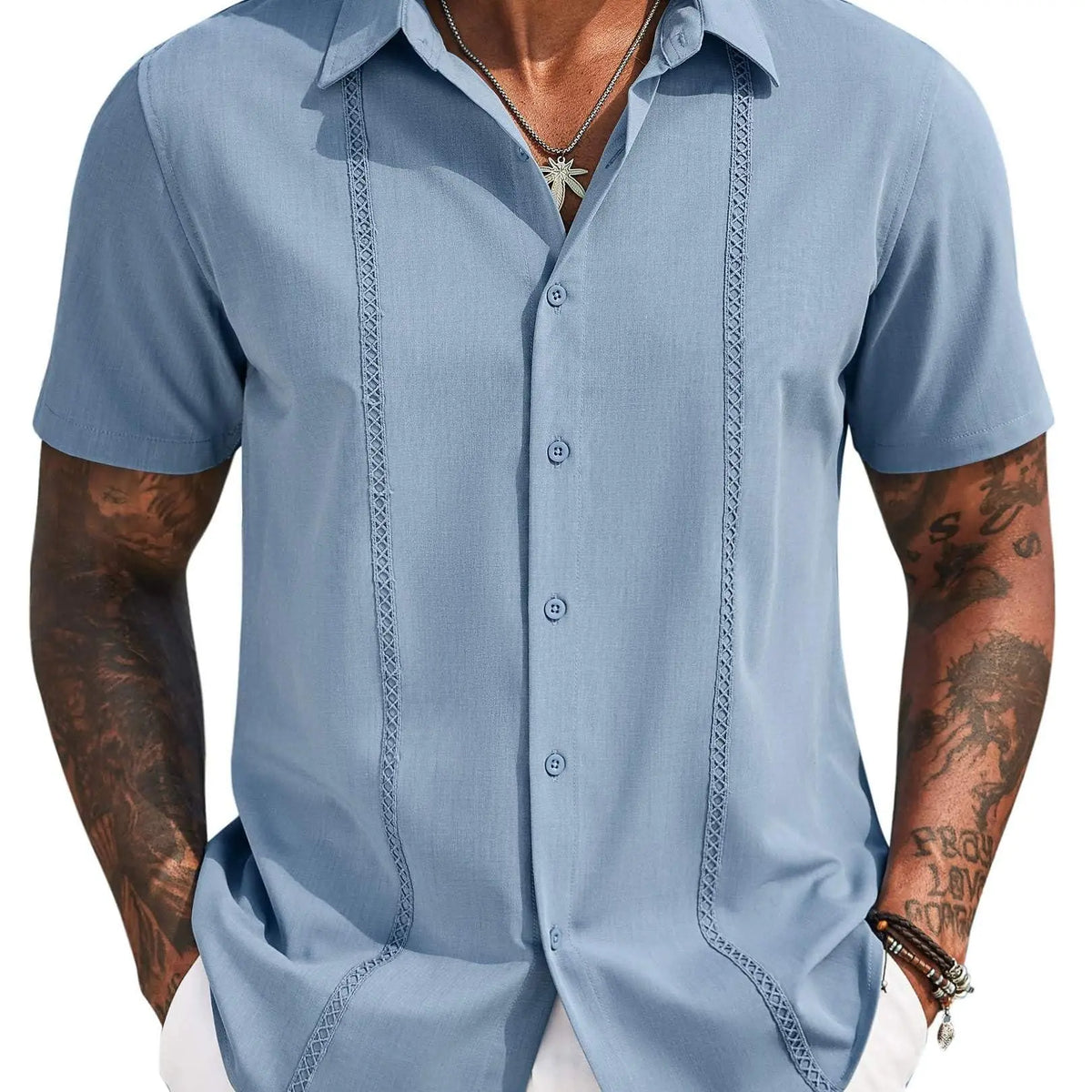COOFANDY Mens Cuban Guayabera Short Sleeve Shirt Casual Summer Beach Tops Button Down Untucked Shirts