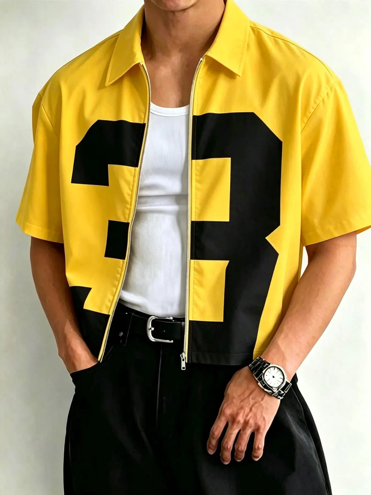 Short Cropped Lapel Short Sleeve Zipper Shirt, Clean Fit Streetwear, Y2K Style, Casual Daily Wear, Music Festival, Collared Fitted Shirt