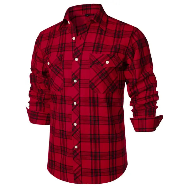 ZEROYAA Men's Plaid Flannel Shacket Tops - Classic Regular Fit, Collared Long Sleeve Button-Up Shirt with Pockets, Rayon Fabric, Button Detailing for Casual Business Wear