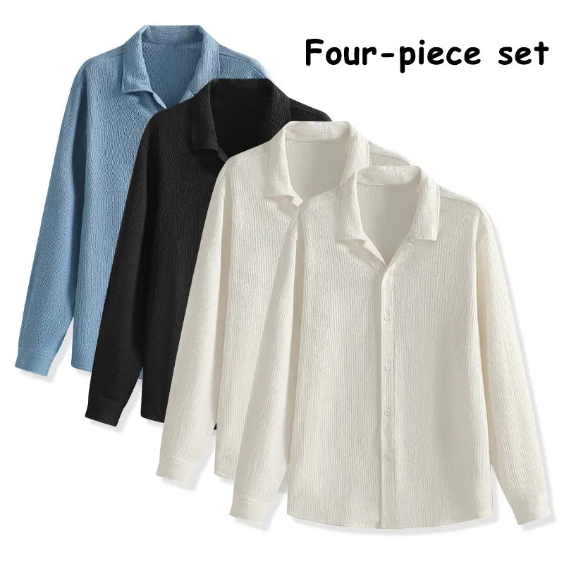 Men's 4-Pack Button Up Short Sleeve Collared Dress Shirts, Stylish Solid Color Men's Clothing Top, Comfortable Breathable Lightweight Turn-Down Collar Shirts for Commuting