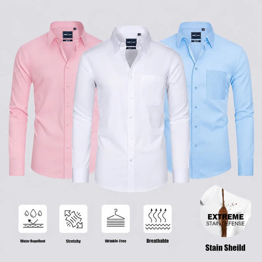3-Pack Alimens&Gentle Men's Stain Sheild Business Casual Dress Shirts - Slim Fit Long Sleeve Button Down Shirt Tops sohochic style