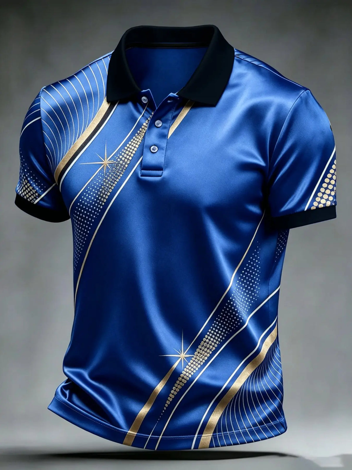 Abstract Print Men's Polo Shirt, Printed Polo Shirts, Short Sleeve Slim-Fit Top, Graphic Pattern, Unlined, Plain Surface, Made in Mainland China