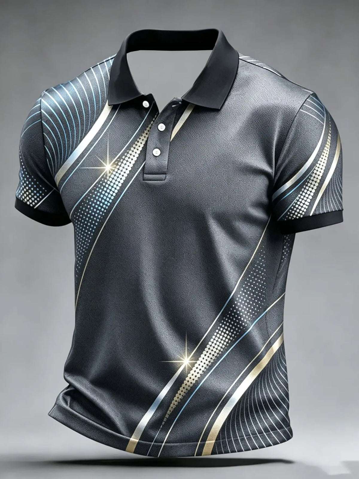 Abstract Print Men's Polo Shirt, Printed Polo Shirts, Short Sleeve Slim-Fit Top, Graphic Pattern, Unlined, Plain Surface, Made in Mainland China