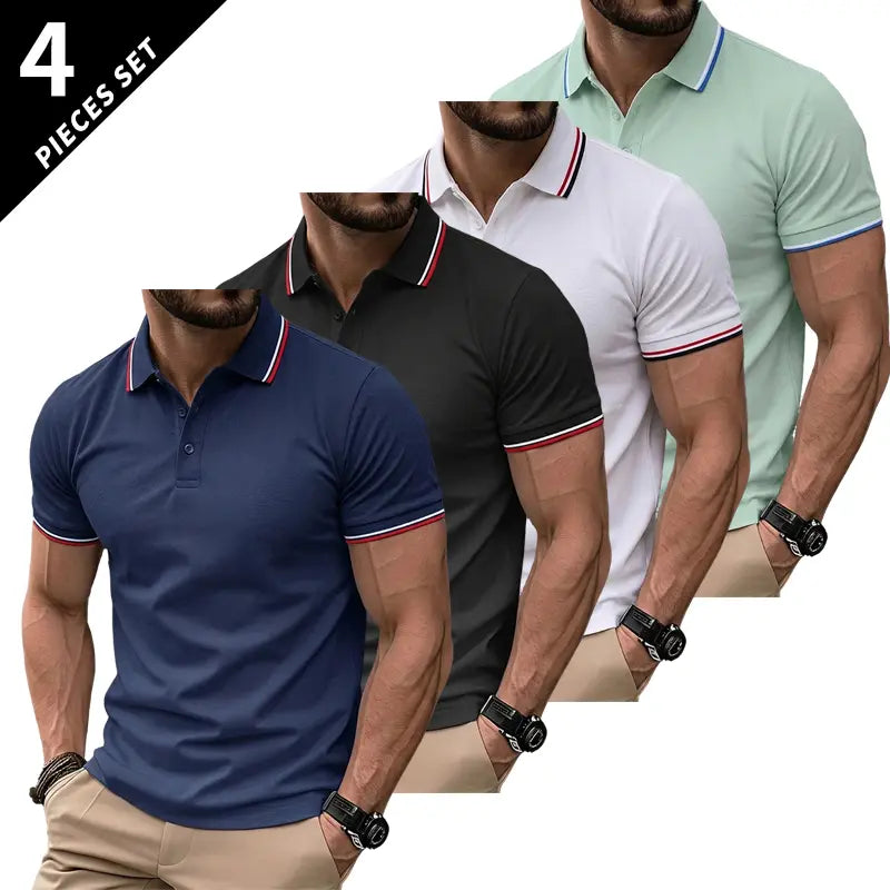 Men’s Short Sleeve T Shirt Pack of 4 – Solid Color, Turn Down Collar Design, Slim Fit, Business Casual, Comfortable Undershirt