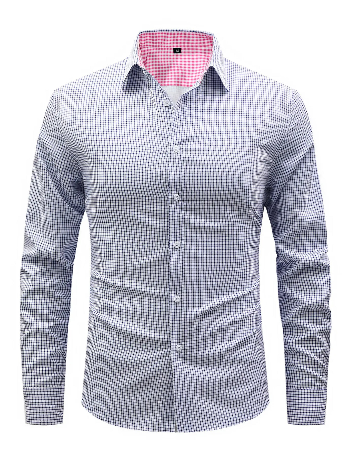 Men’s 3-Pack Plaid Long Sleeve Shirts - Buttoned Front, Small Checkered Print, Wrinkle-Free Breathable Fabric, Business Casual Commuter Tops, Blue Checkered Print Men’s Casual Shirts, Plaid with Class