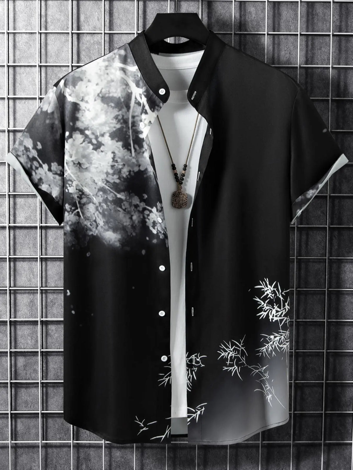 Men's Casual Floral Print Button Front Shirt, Short Sleeve Stand Collar, Spring Summer Fashion, Comfortable Daily Wear Button Up