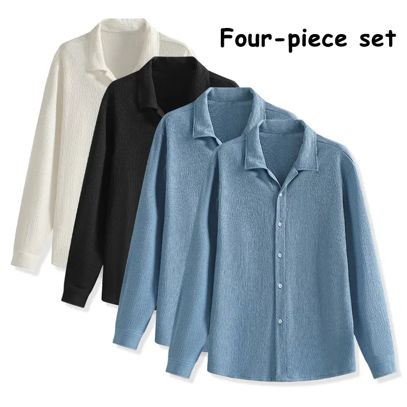 Men's 4-Pack Button Up Short Sleeve Collared Dress Shirts, Stylish Solid Color Men's Clothing Top, Comfortable Breathable Lightweight Turn-Down Collar Shirts for Commuting