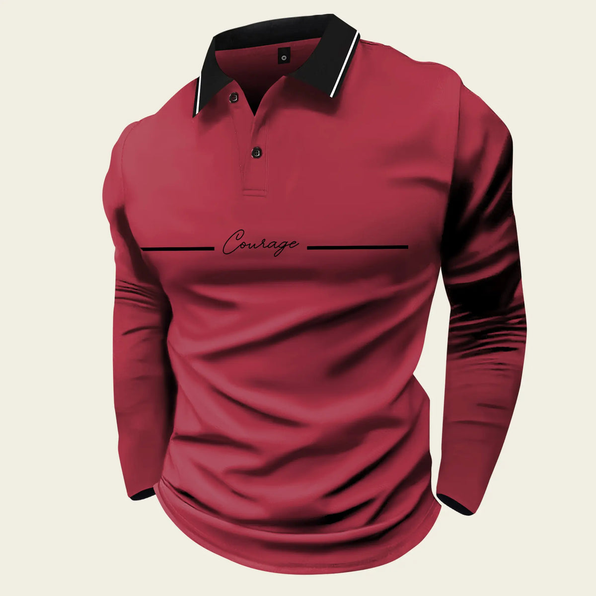 Men's Long Sleeve Polo Shirt with 'Courage' Print, Casual and Business Casual Attire for Fall/Spring, Lightweight and Ideal for Daily Outings