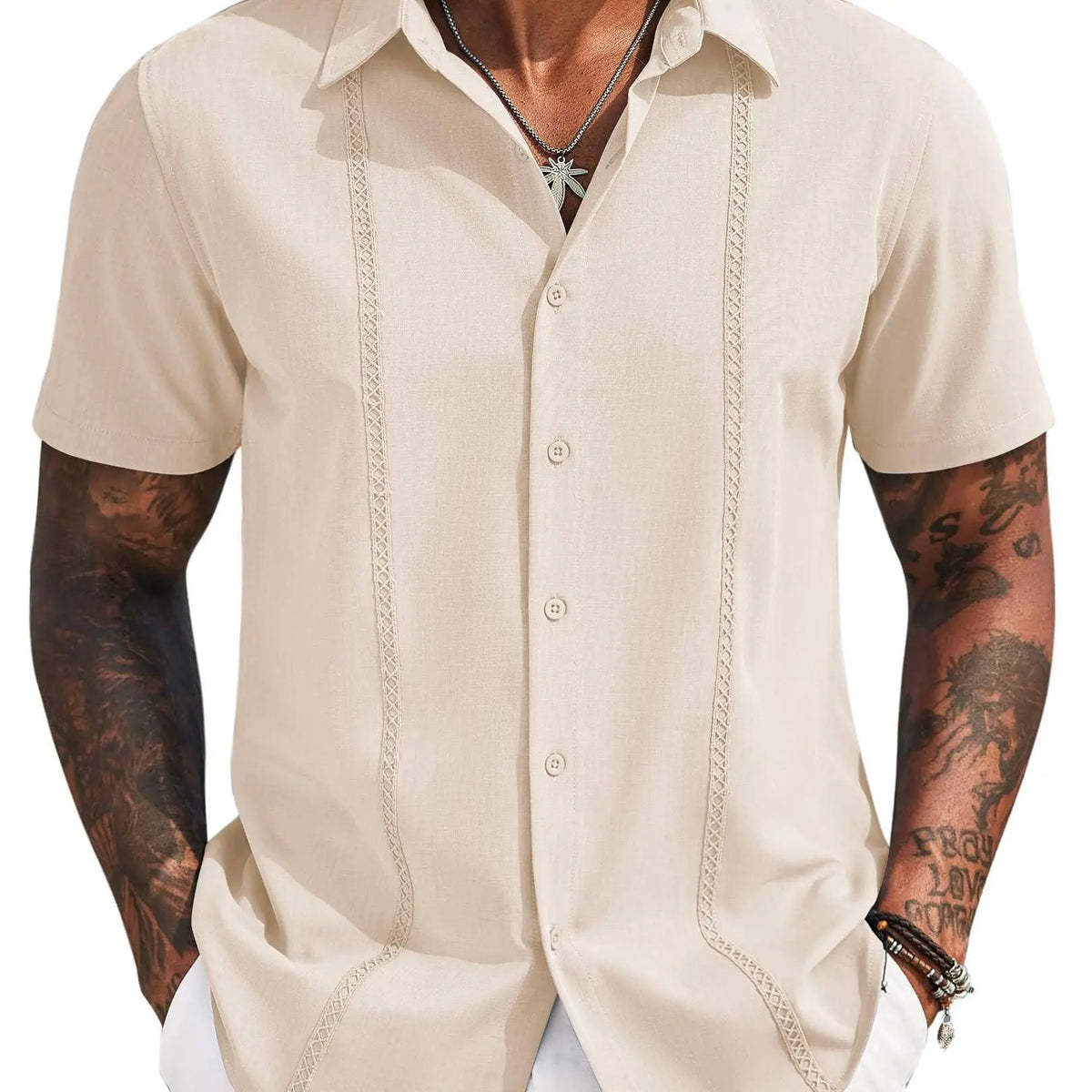 COOFANDY Mens Cuban Guayabera Short Sleeve Shirt Casual Summer Beach Tops Button Down Untucked Shirts
