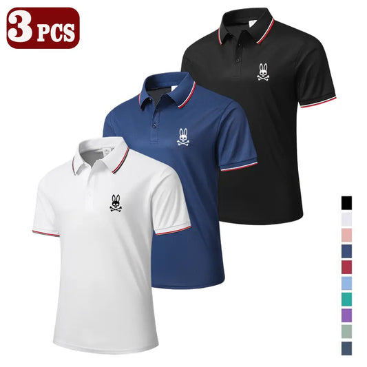 Men’s 3-Pack Classic Stylish Short-Sleeve Polo Shirts, Moisture-Wicking Breathable Menswear Tops with Polo Collar & Ribbed Sleeve Look, Summer Apparel