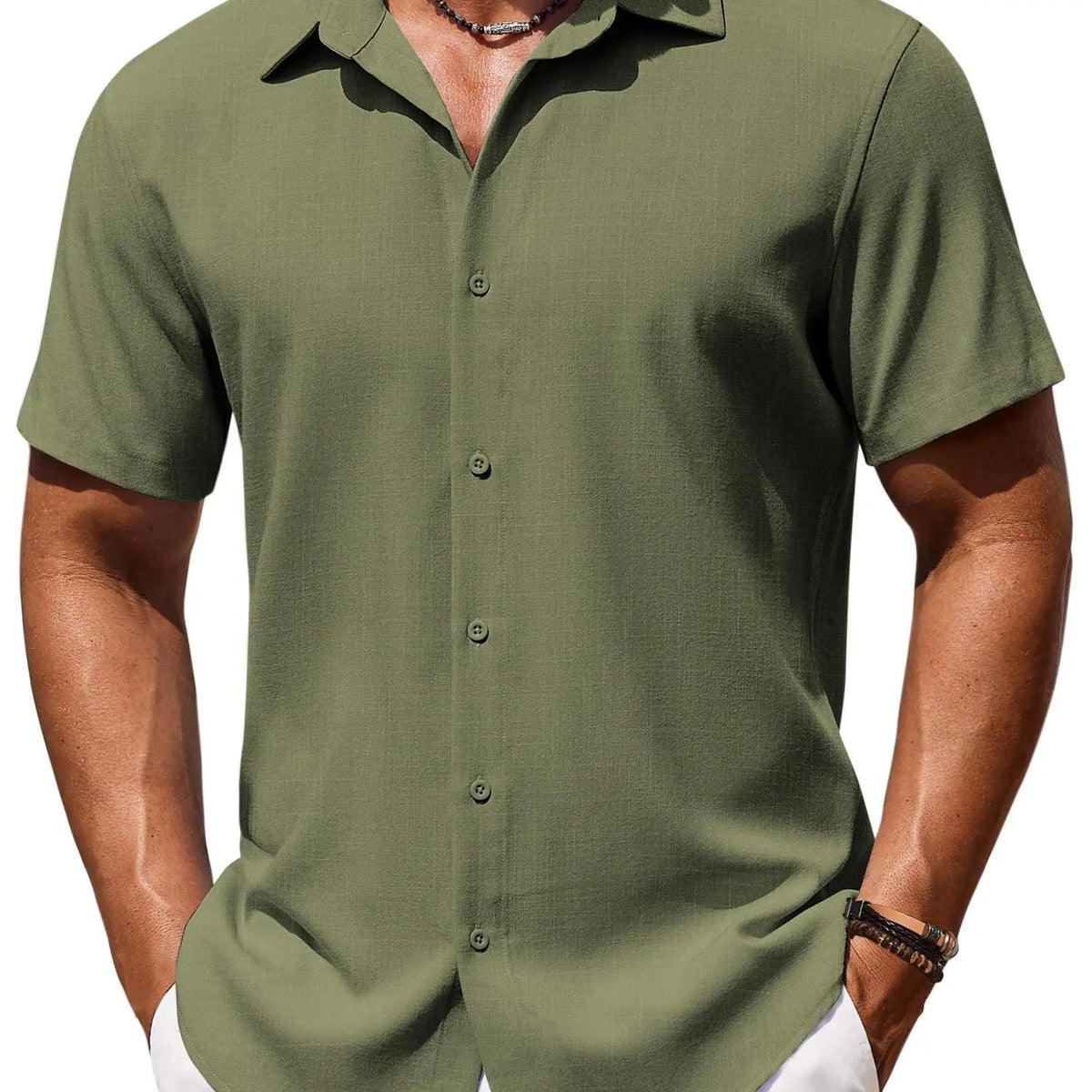 COOFANDY Mens Button Down Shirt Short Sleeve Casual Shirts Beach Summer Linen Shirts Wedding Vacation Shirt