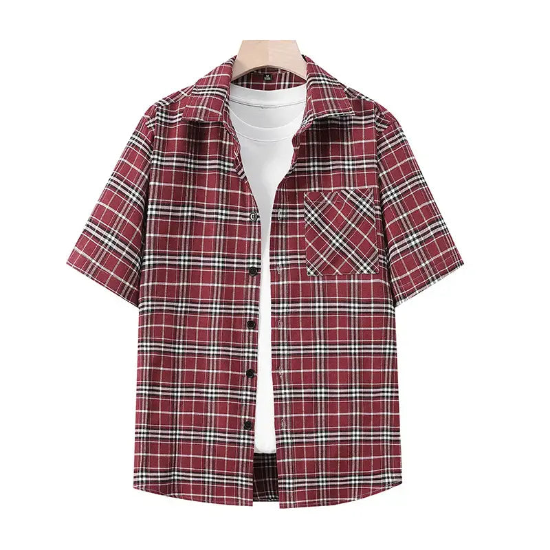 Men’s casual plaid short-sleeve shirt, 1 piece pack, button front, notched collar, chest pocket, versatile for spring/summer