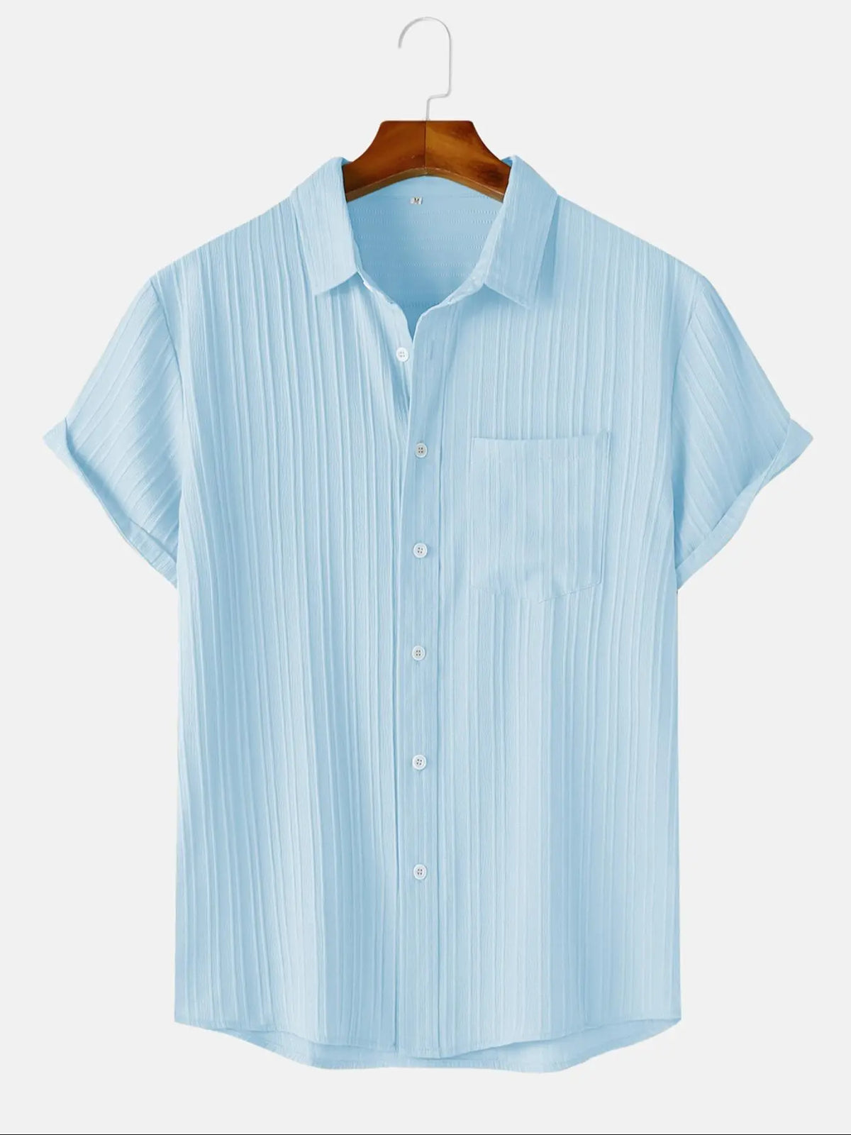 Men's Solid Textured Short Sleeve Shirt, Loose Casual Button Collared Comfy Top for Summer, Men's Clothes for Daily Wear, Menswear, Summer Shirts