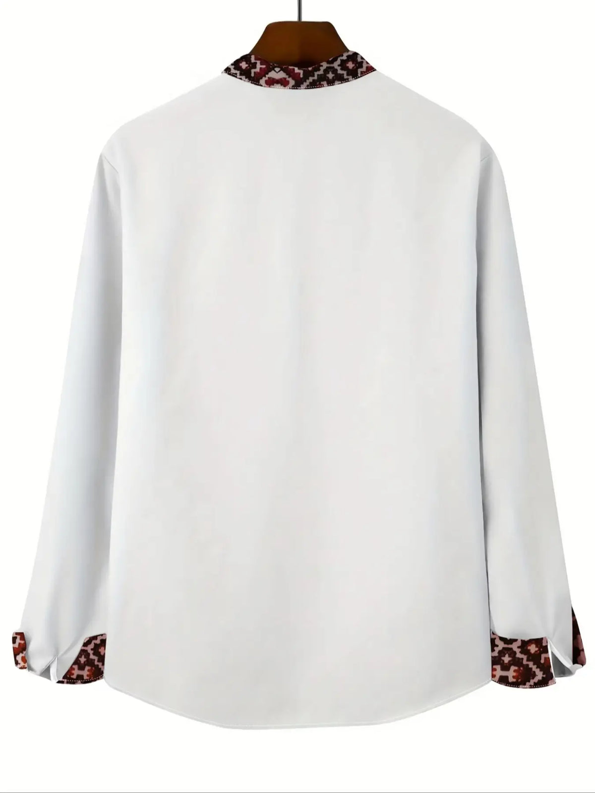 Men's Ethnic Cultural Print Shirt, Long Sleeve Collared Fitted Blouse, Casual Spring & Fall Top, Trendy Vacation Wear, No Zipper Design
