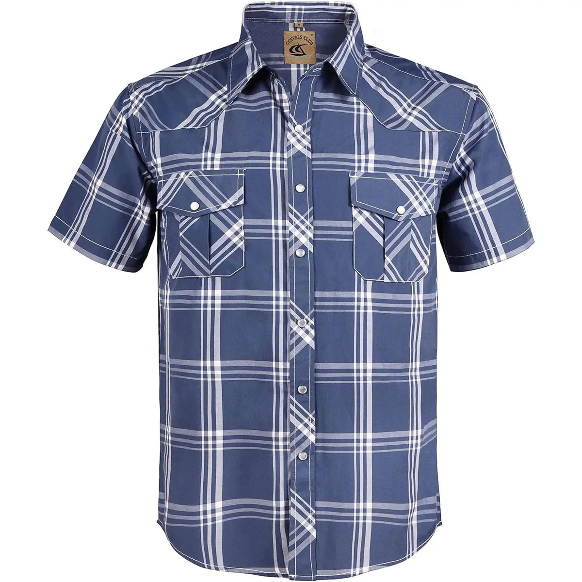 COEVALS CLUB Men's Casual Western Plaid Shortsleeve Cowboy Shirt - Durable Polyester-Cotton Blend Work Top, Breathable Lightweight, Pearl Snap Buttons, Western Style Wardrobe Staples for Summer Vacation, Wild West Outdoors