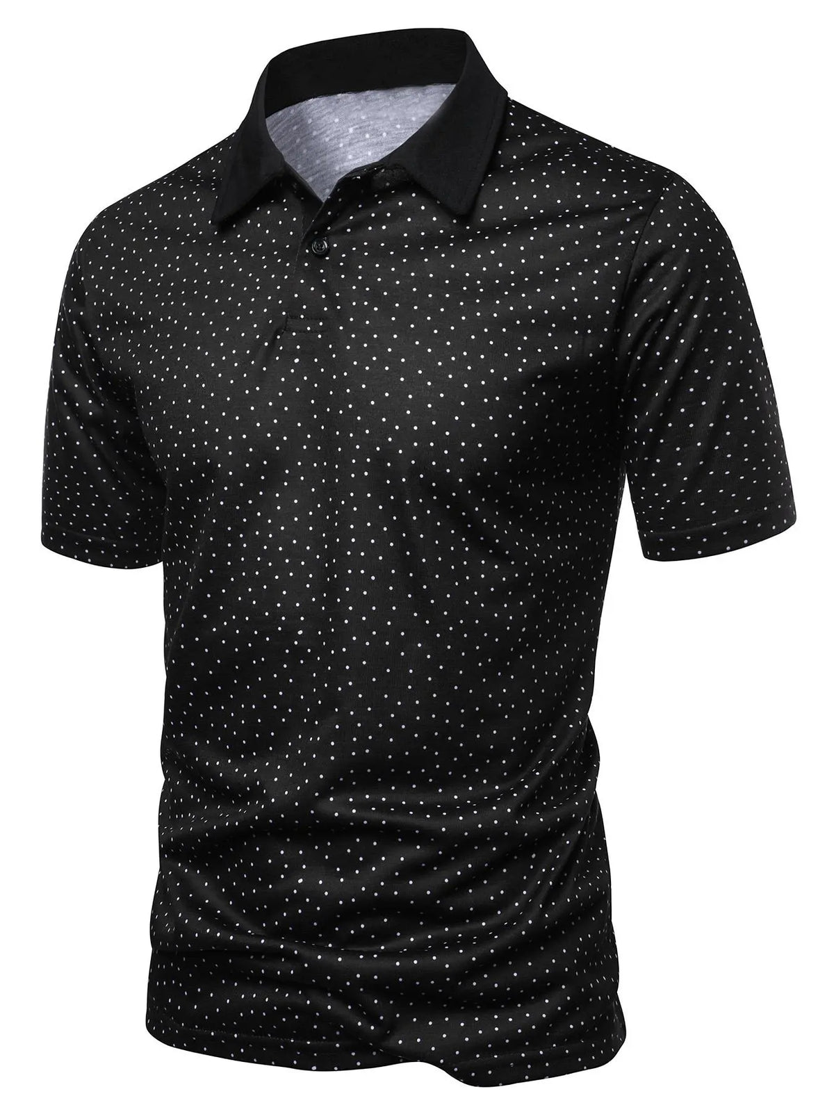 Men's Polka Dot Print Short Sleeve Knit Buttoned Polo Shirt, Casual Regular Fit Button Front Top for Summer, Fashion Men's Clothes for Daily Wear, Menswear