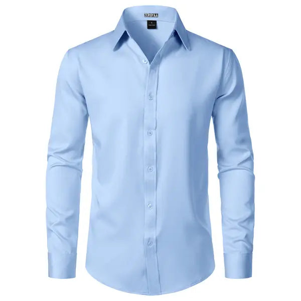 ZEROYAA Men's Fitted Modern Tailored Cut Dress Shirt - Plain Finish Long Sleeves Tops, Stretch Fabric, Wrinkle-Free, Button-Down for Formal Business, Wedding (US Sizes)