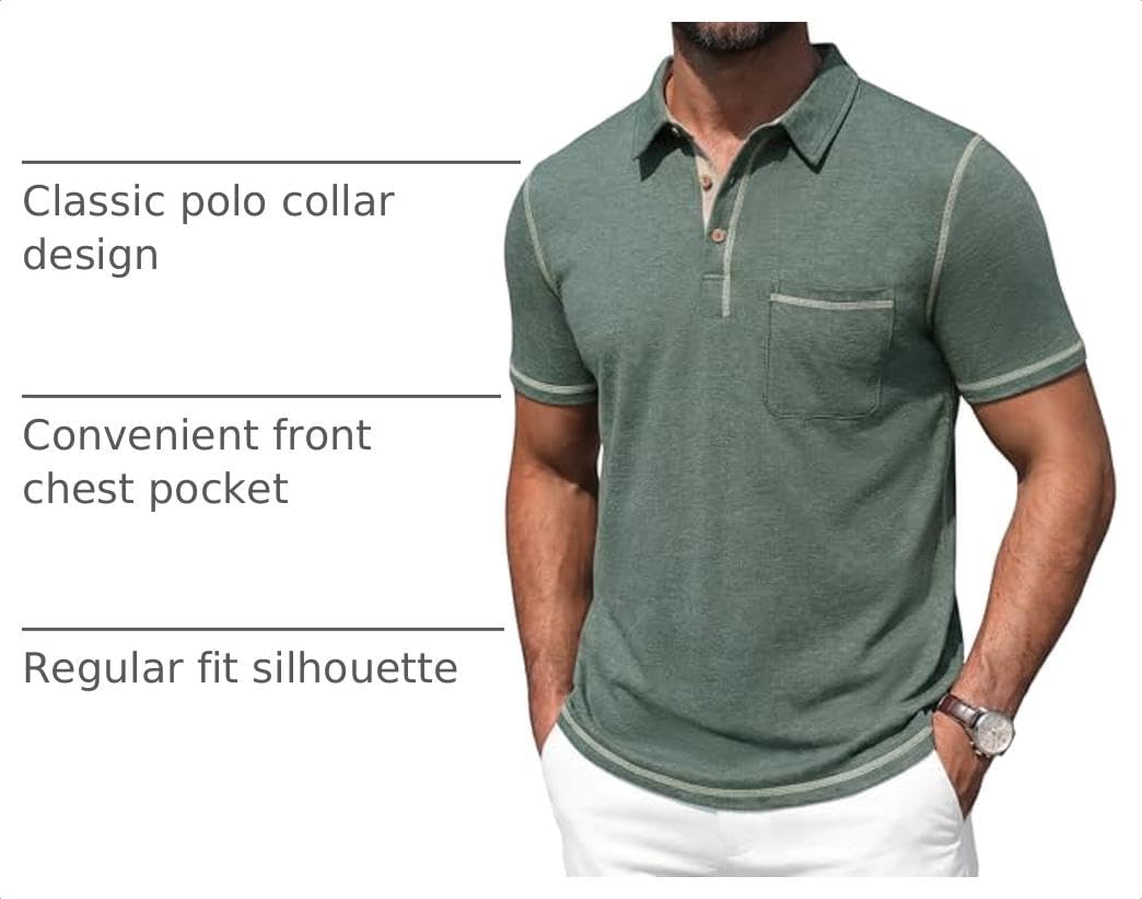 Mens Polo Shirts Short Sleeve Casual Summer Lightweight Cotton Golf Polo Shirts with Pocket