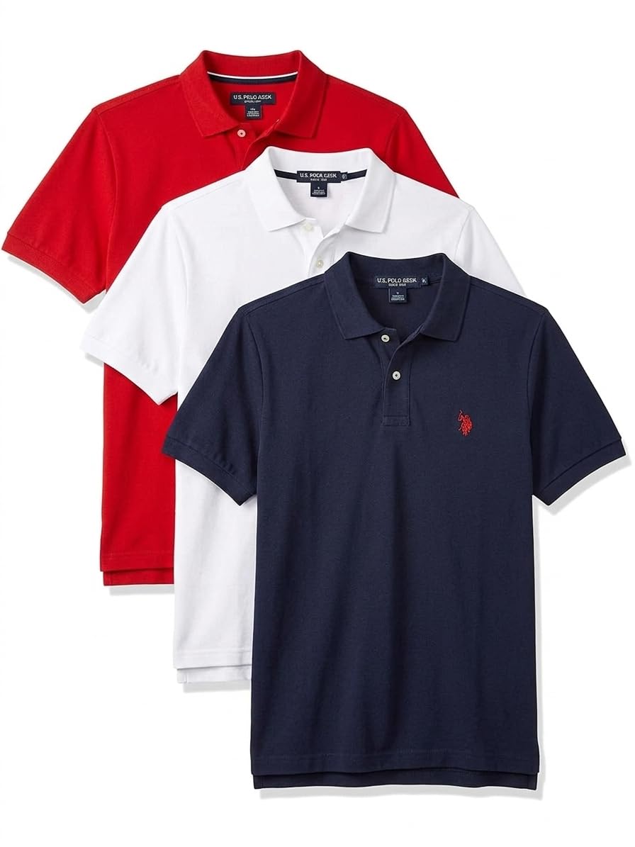 U.S. Polo Assn. Men's Classic Polo Shirt, Two-Button Closure Pique Polo Shirt, Summer Fashion Golf Shirt
