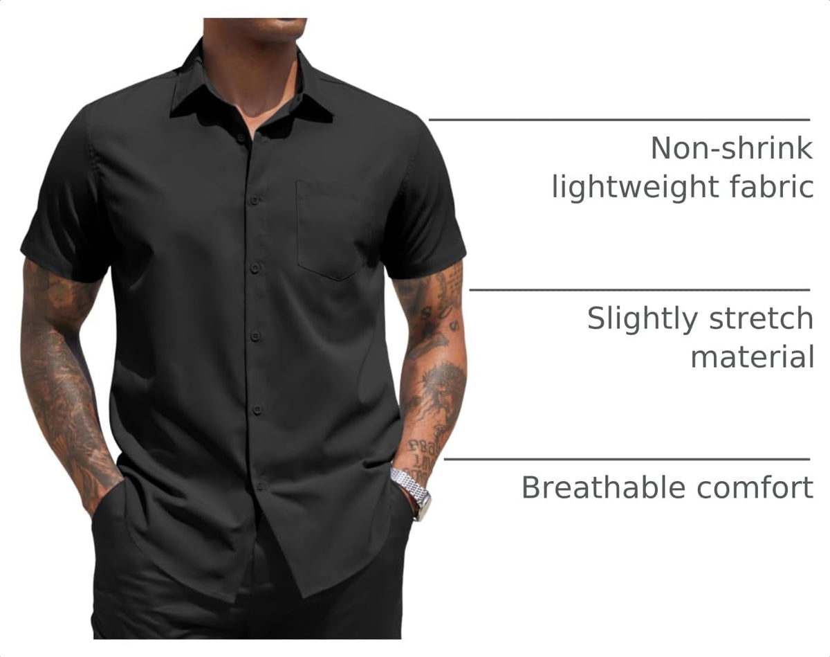 COOFANDY Men's Short Sleeve Casual Button Down Shirt Business Untucked Dress Shirts with Pocket