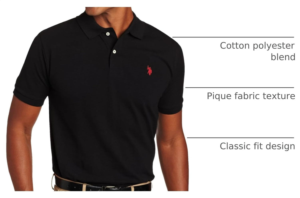 U.S. Polo Assn. Men's Classic Polo Shirt, Two-Button Closure Pique Polo Shirt, Summer Fashion Golf Shirt