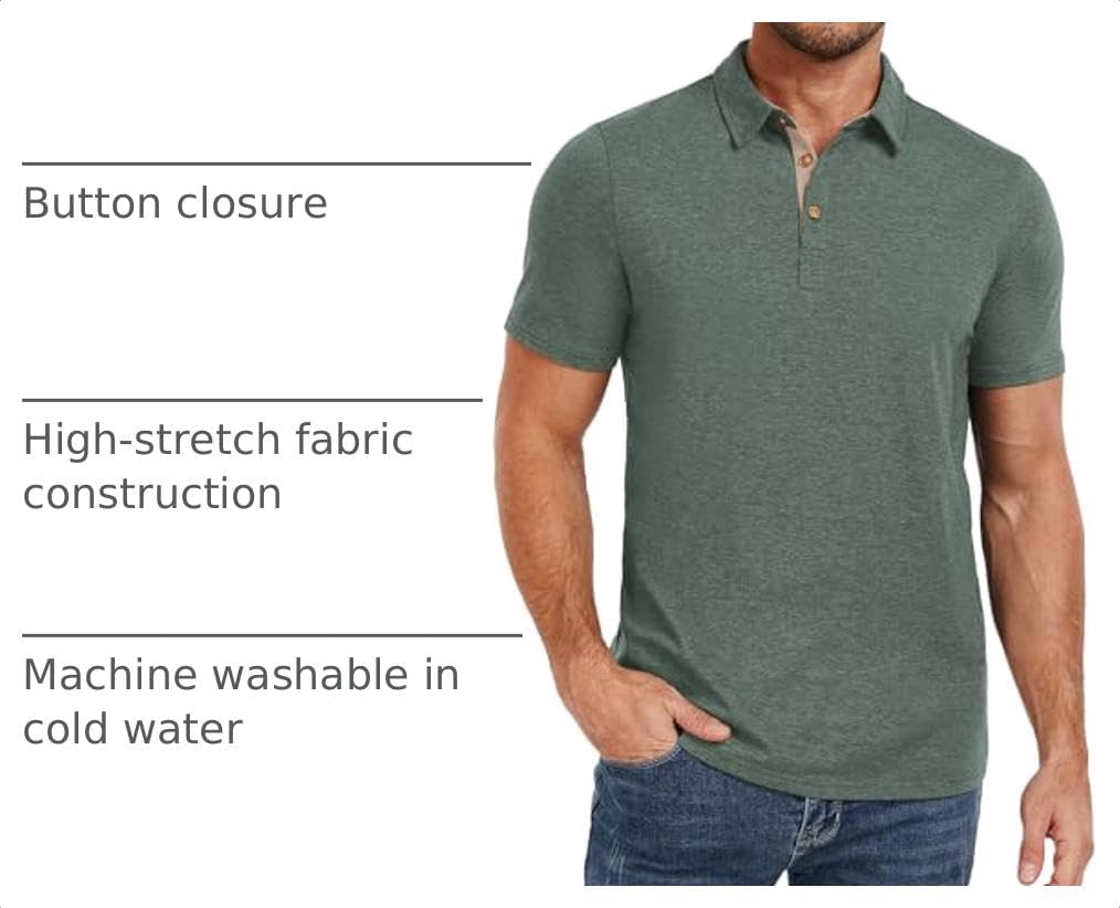 PEGENO Mens Polo Shirts Short Sleeve Casual Cotton Golf Shirts Performance Polo Shirts for Men