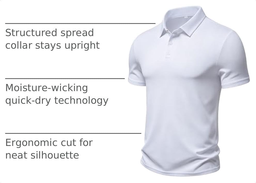 Men's Polo Shirt Quick Dry Short Sleeve Tactical Collared Shirts Performance Moisture Wicking Pique Golf Shirt