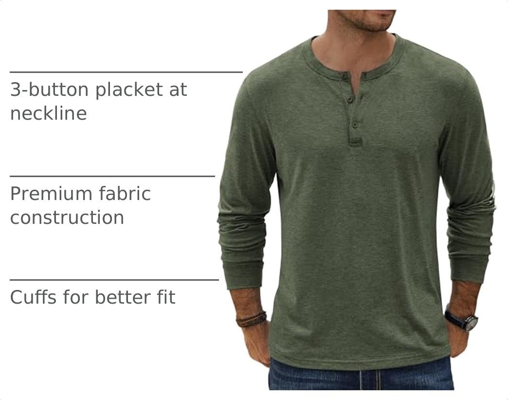 COOFANDY Men's Henley T-Shirt Long Sleeve Casual Lightweight Pullover Shirts Soft Stretch Basic Tees Fall Tops