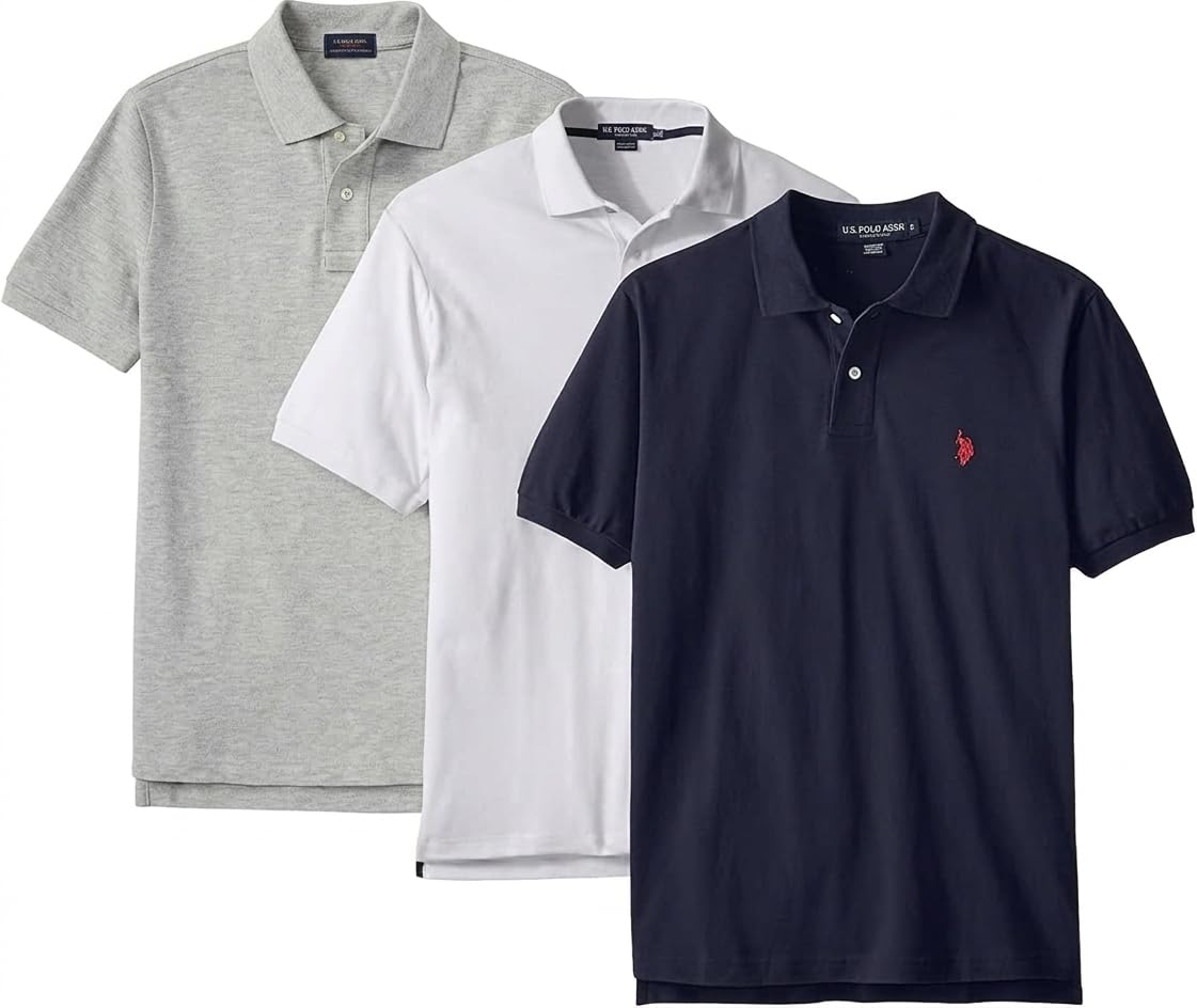 U.S. Polo Assn. Men's Classic Polo Shirt, Two-Button Closure Pique Polo Shirt, Summer Fashion Golf Shirt
