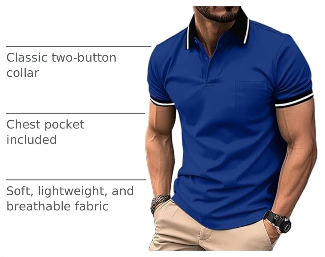ZITY Mens Polo Shirts Short Sleeve Casual Collared Golf Shirts with Pocket