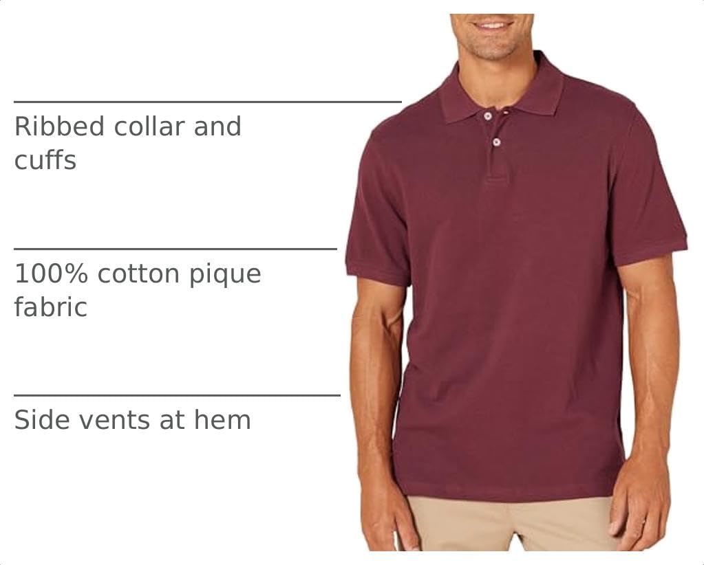 Amazon Essentials Men's Short Sleeve Slim-Fit Cotton Pique Polo Shirt, Breathable Collared