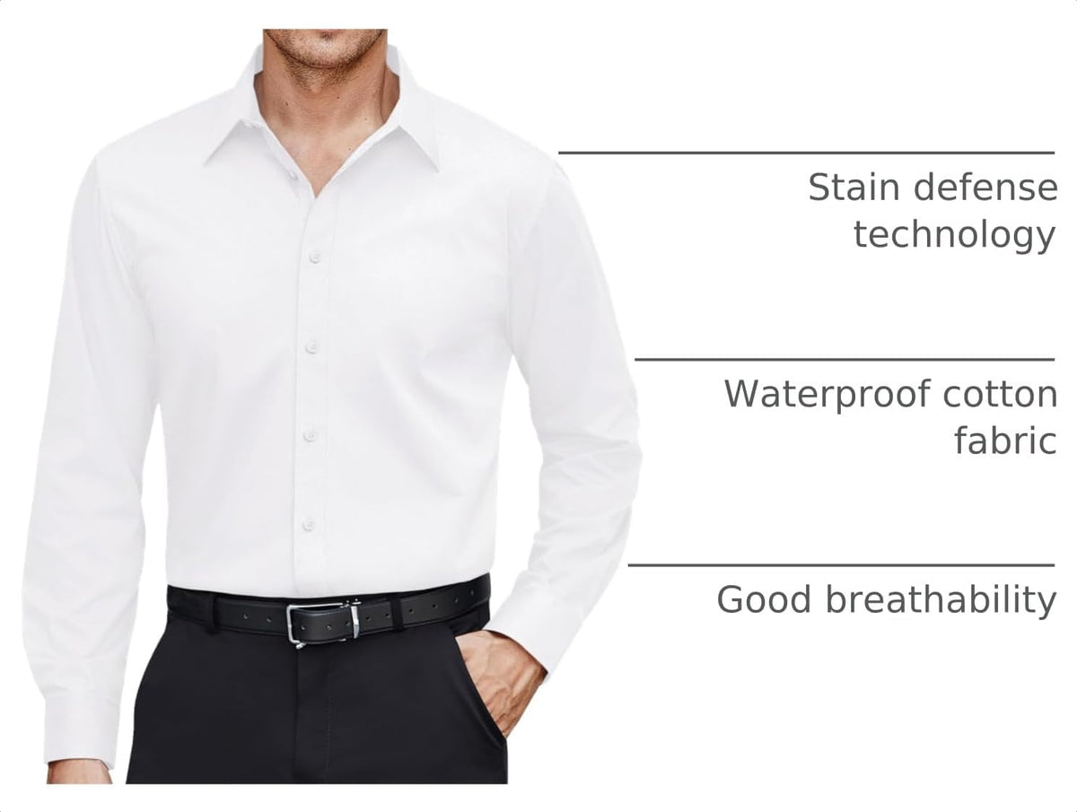 J.VER Men's Dress Shirts Stretch Stain Shield Long Sleeve Solid Formal Shirt Business Casual Button Down Shirts