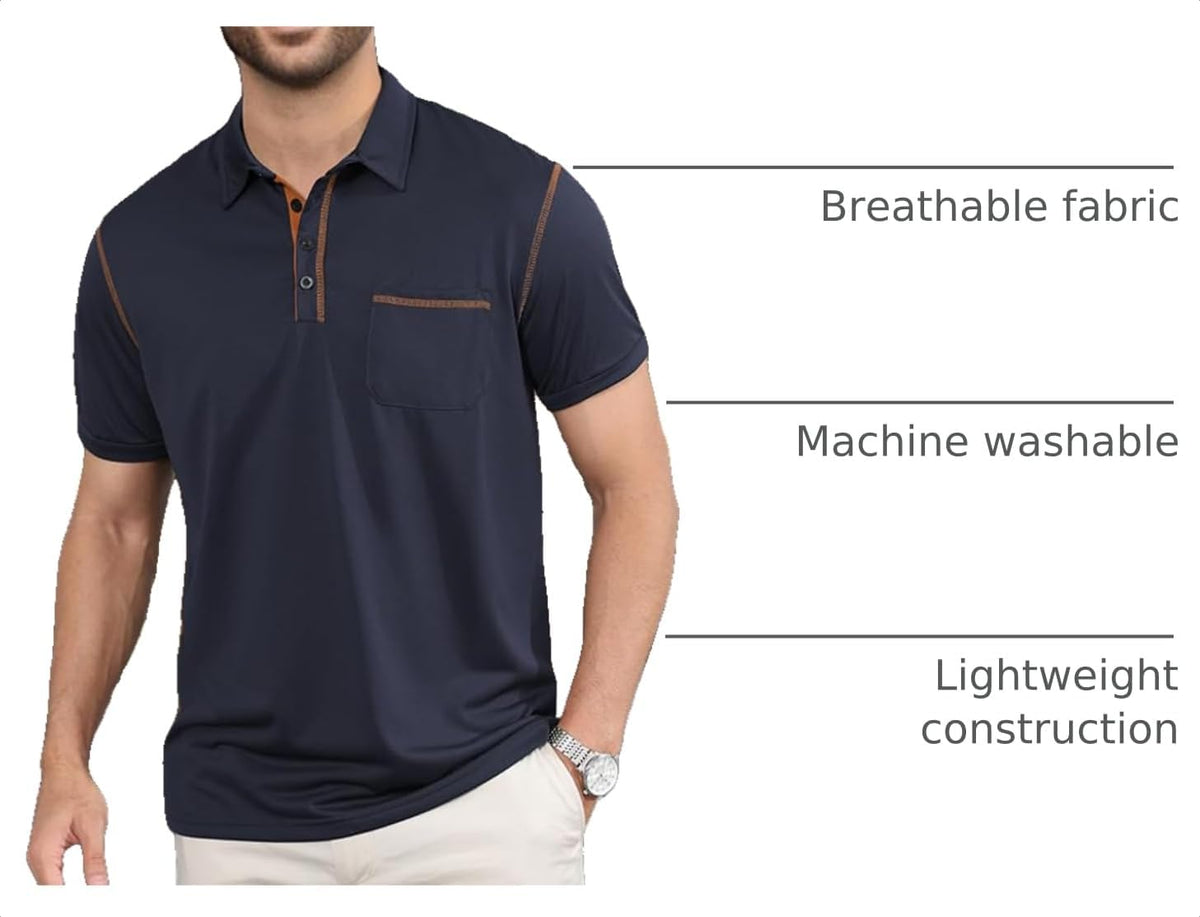 Men's Polo Shirts Short Sleeve Golf Polo T Shirt Lightweight Casual Button Down Shirts Summer Collared with Pocket