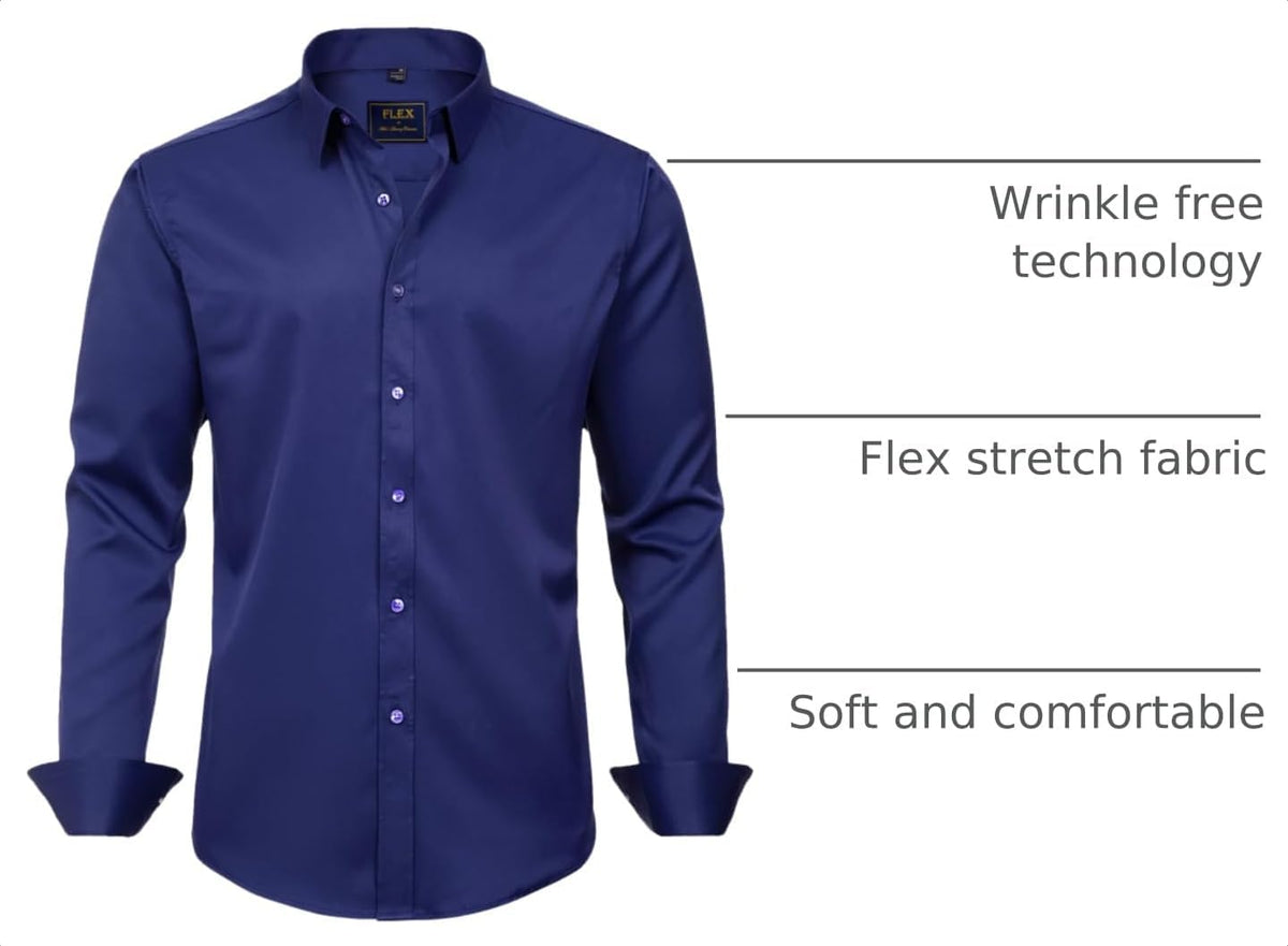 J.VER Men's Dress Shirts Solid Long Sleeve Stretch Wrinkle-Free Formal Shirt Business Casual Button Down Shirts