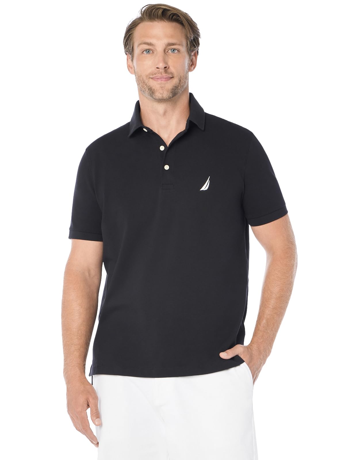 Nautica Men's Short Sleeve Solid Stretch Cotton Pique Polo Shirt