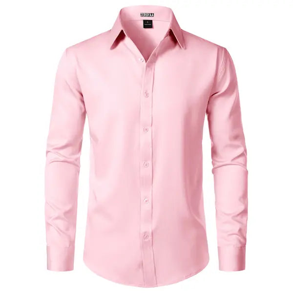 ZEROYAA Men's Fitted Modern Tailored Cut Dress Shirt - Plain Finish Long Sleeves Tops, Stretch Fabric, Wrinkle-Free, Button-Down for Formal Business, Wedding (US Sizes)