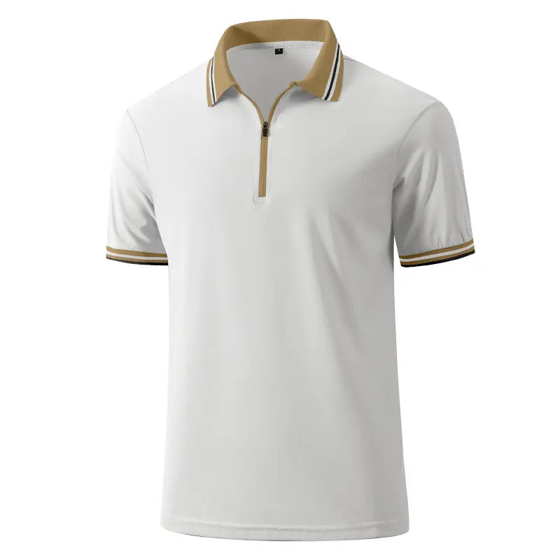 Zaitun Men's Zippered Front Polo Shirt - Short-Sleeve Knit, Classic Fit, Smart Casual Menswear Top (Multi-Size Available)