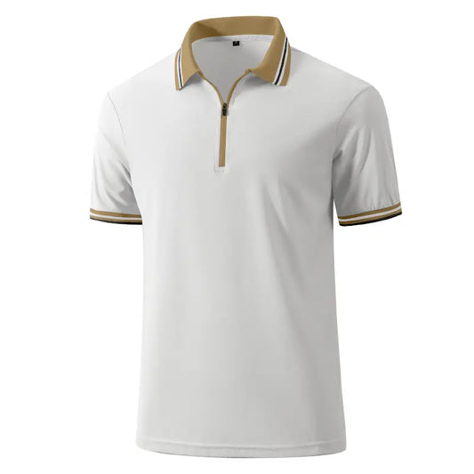 Zaitun Men's Zippered Front Polo Shirt - Short-Sleeve Knit, Classic Fit, Smart Casual Menswear Top (Multi-Size Available)