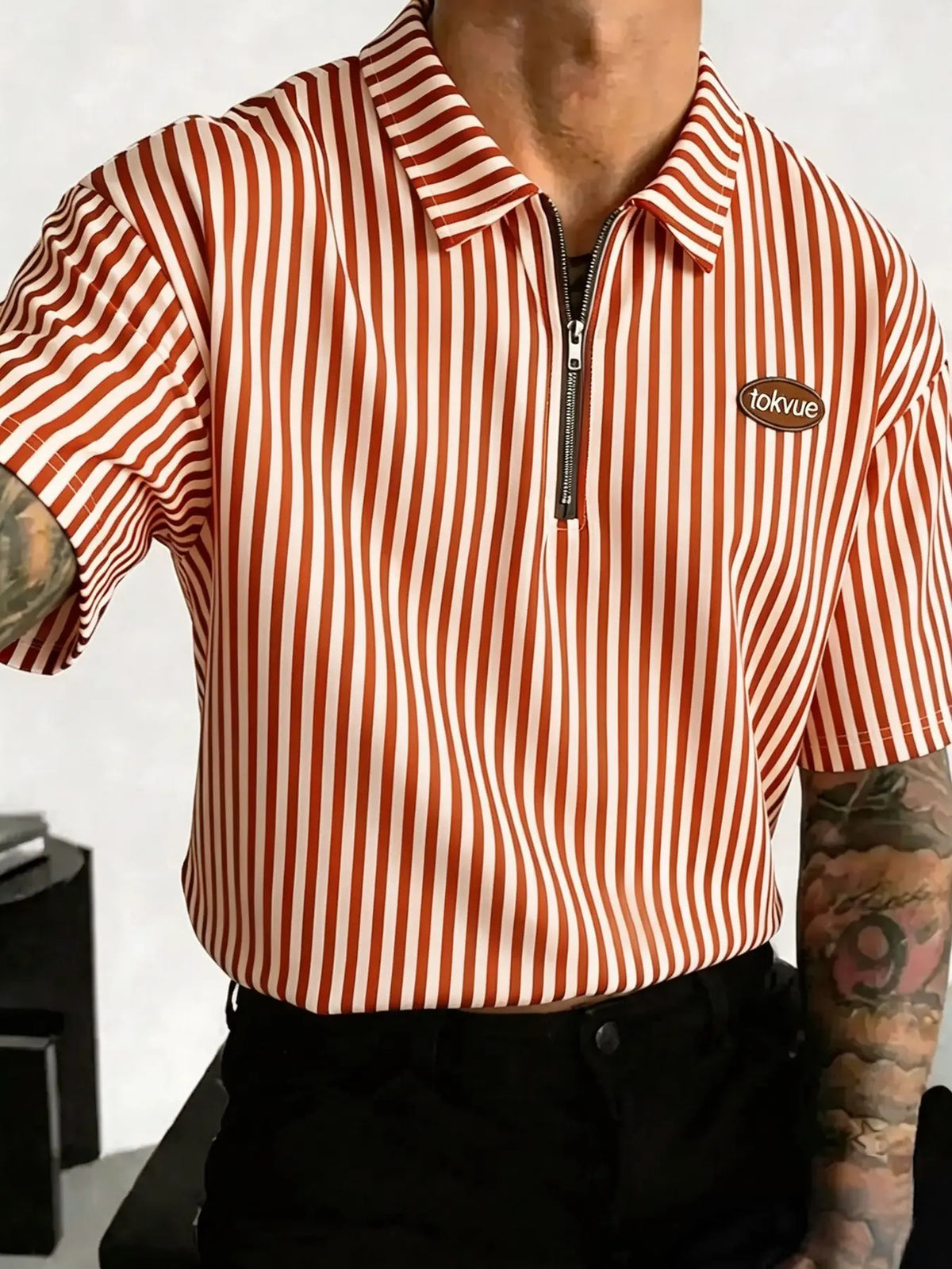Men's Striped Half-Zip Polo Shirt, High-Quality Fabric, Loose Fit, Casual Style, Streetwear & Daily Wear, Summer Polo Shirt