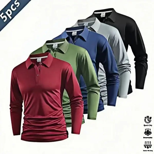Men's Long-Sleeve Polo Shirt Set of 5 Business Casual Style Breathable Skin-Friendly Fabric Slim Fit Delicate Collar Design for Office Daily Commute Business Negotiations Weekend Outings everyday commute polo  bundle christmas tag sohochic