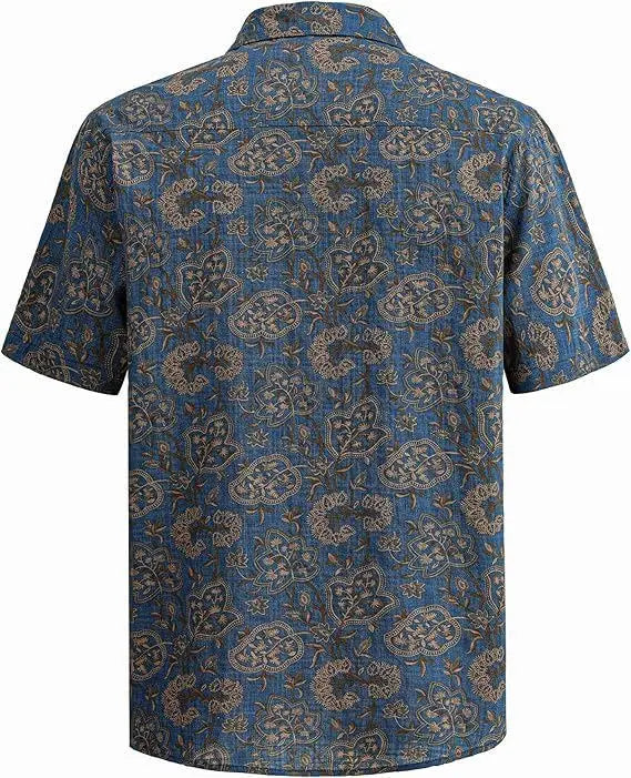 TIXMIE Men's Tropical Paisley Floral Hawaiian Shirt - Cotton Blend, Short-Sleeve, Button-Down, Relaxed Fit, Foldable, Holiday Outdoors Casual Summer Beach Top